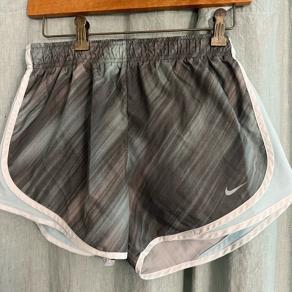 Nike Athletic Shorts (women’s medium, grey with light blue)